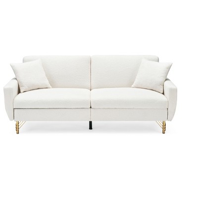 NicBex 74.41 Inch Teddy Velvet Convertible Love Seat Sofa with 2 Throw Pillows and Storage Function for Living Room,Office,Apartment