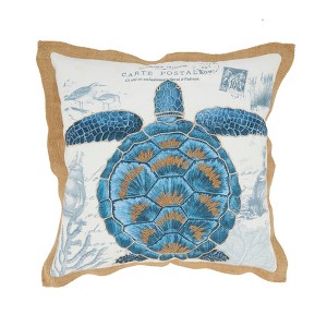 Saro Lifestyle Coastal Outdoor Turtle Poly Filled Pillow, 18"x18", Blue - 1 of 4