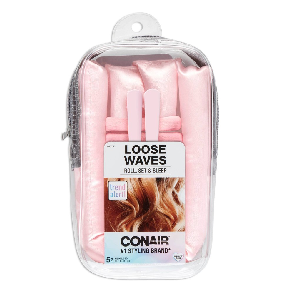 Photos - Hair Dryer Conair Heatless Satin Loose Waves Roller & Accessories Set - Pink - 5pk 