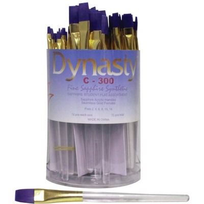 Dynasty C-300 Sapphire Flat Fine Synthetic Fiber Short Acrylic Handle Paint Brush Assortment, Assorted Size, Clear, pk of 72