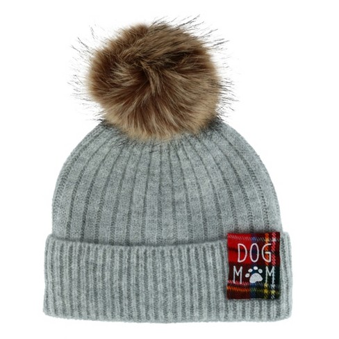 David Young Women s Dog Mom Beanie Cuff Cap With Pom Grey Target