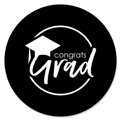 Big Dot of Happiness Black and White Grad - Best is Yet to Come - Black and White Graduation Party Circle Sticker Labels - 24 Count