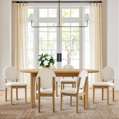 Roma+Maye 7-Piece Dining Table Set, 67'' Oval Table with 6 Armless Upholstered Dining Chairs with Soild Wood Legs for Dining Room-Maison Boucle