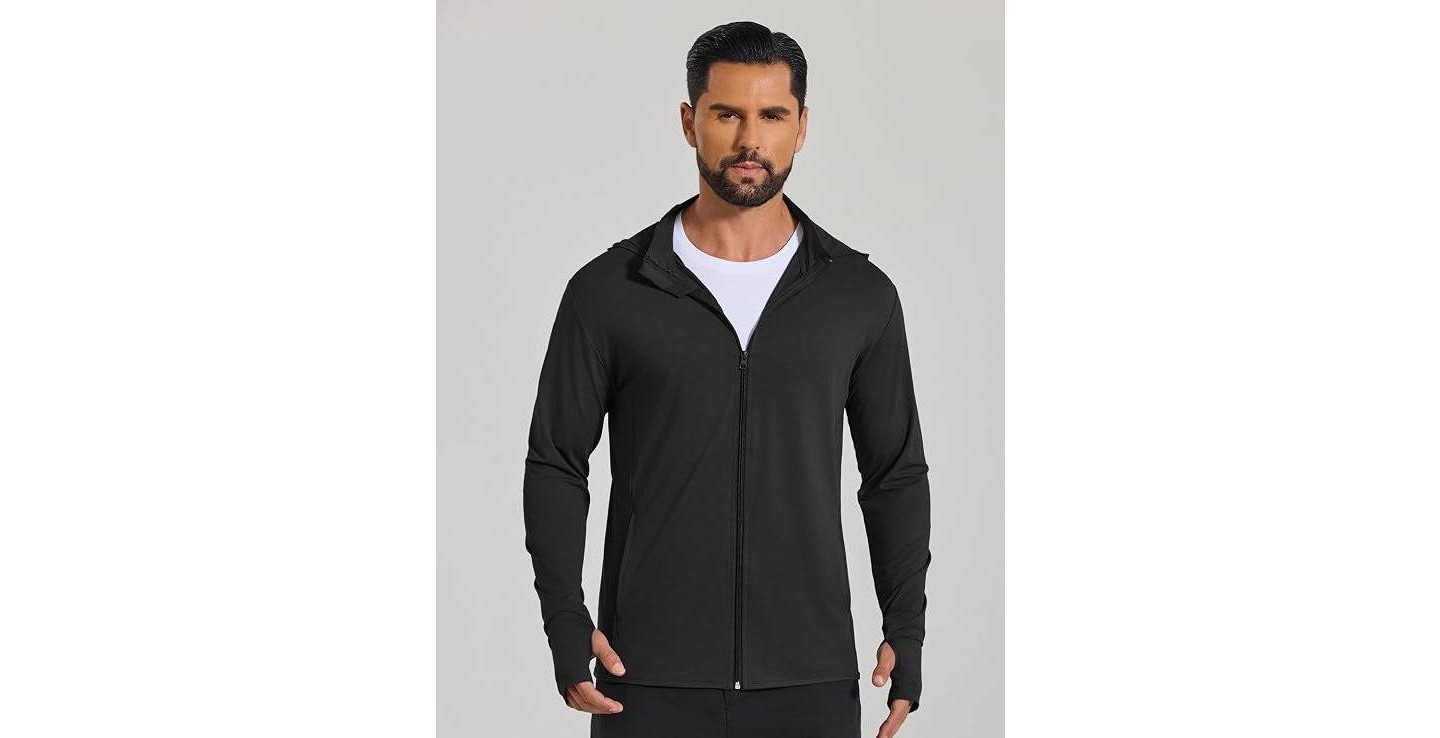 Мужские худи COOFANDY Men' s UPF 50 Light Jacket Full Zip Sun Protection Long Sleeve Sun Shirts UV Fishing Hiking Athletic Running Black, цвет: Чёрный — фото 2