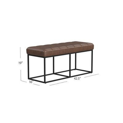Theodore 42.5" Brown Faux Leather and Black Metal Bench