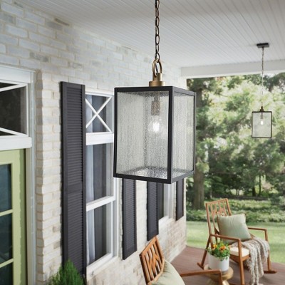 Lahden 9" Distressed Bronze Outdoor Pendant with Clear Glass