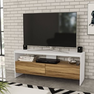 Boahaus Aurora TV Stand for TVs up to 55" White/Brown : Modern Style, Wood Laminate, Open Shelving - 1 of 4
