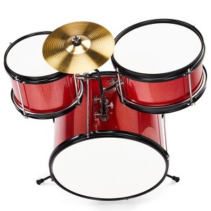 SEVOBAL Drum and Percussion Accessories, 14"x10" 3-Piece Junior Kids Drum Set Kit with Stool, Cymbal, and Accessories, Red, 19.69"*15.75"*14.17" - 1 of 4