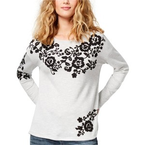 I.N.C International Concepts Womens Embroidered Floral Sweatshirt, Grey, X-Large - 1 of 1