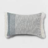 Oblong Woven Texture Fringe Decorative Throw Pillow Dark Teal Blue - Threshold™