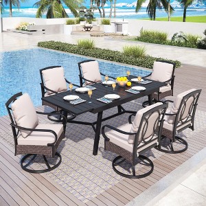 Captiva Designs 7pc Patio Dining Set with Slat-top Steel Table & Rattan Metal Chairs with Removable Cushions - 1 of 4