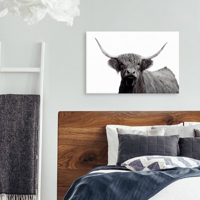 24" x 36" Black and White Highland Bull Canvas Art