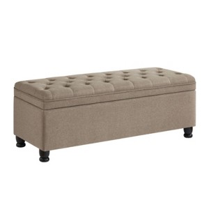 TIRAMISUBEST Upholstered tufted button storage bench ,Linen fabric entry bench with spindle wooden legs, Bed bench- Linen - 1 of 4