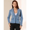 INSPIRE CHIC Women's Notched Lapel Button Up Long Sleeve Washed Denim Blazer - 2 of 4