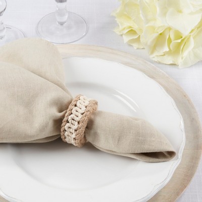 Beige Rope Embellished Circular Napkin Rings, Set of 4
