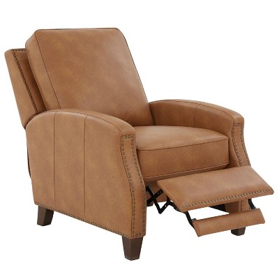 Saddle Brown Faux Leather Push Back Recliner with Nailhead Trim