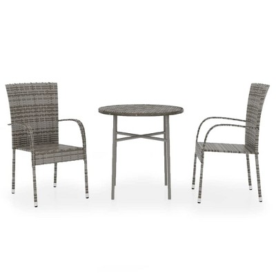 vidaXL 3 Piece Patio Dining Set Poly Rattan Gray