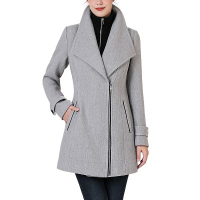 BGSD Women's Noa Wool Asymmetric Zipper Coat with Removable Bib