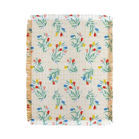 Jacqueline Maldonado Tulips and Lattice Natural Woven Throw Blanket - Deny Designs - image 1 of 4