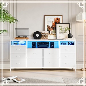 63" Fabric Dresser with 10 Drawers, TV Stand, Built-in USB Ports & LED Lights, Multi-Functional Storage for 75" TVs - 1 of 4