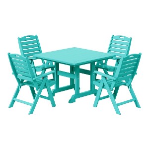 WestinTrends Malibu 5-Piece HDPE Square Patio Dining Table Set with Foldable Chairs, White - 1 of 4
