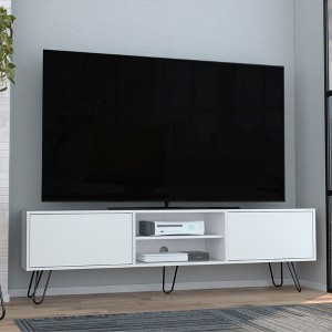 70.9" Manufactured Wood TV Stand with Hinged Drawers, Open Shelves, and Hairpin Legs for Living Room and Bedroom - 1 of 4