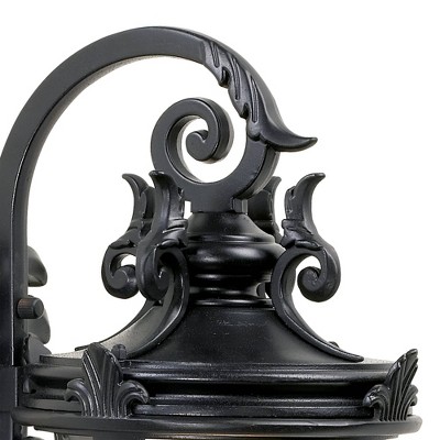 Black Scroll Arm Outdoor Wall Light with Clear Hammered Glass