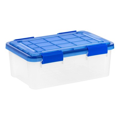 16 Quart Clear Plastic Stackable Storage Boxes with Blue Lids, Pack of 6