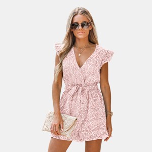 Women's Flutter V-Neck Straight Leg Romper - Cupshe - 1 of 4