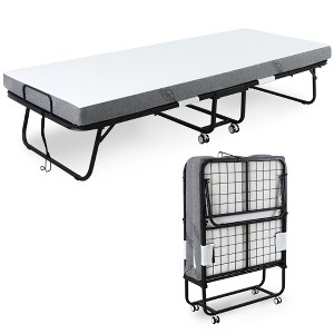 HOMCOM Folding Bed for Adults, Single Size, Portable Bed with Memory Foam Mattress & Steel Frame, Roll Away & Hideaway, White - 1 of 4