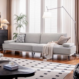 ATJafurn 116'' Oversized Corduroy Sofa With Armless And Removable Pillows, Modern Extra Long Upholstered Couch For Living Room And Office, Grey - 1 of 4
