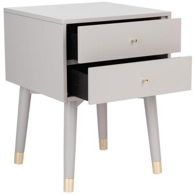 Retro Grey and Gold 2-Drawer 26" Nightstand with Metallic Accents