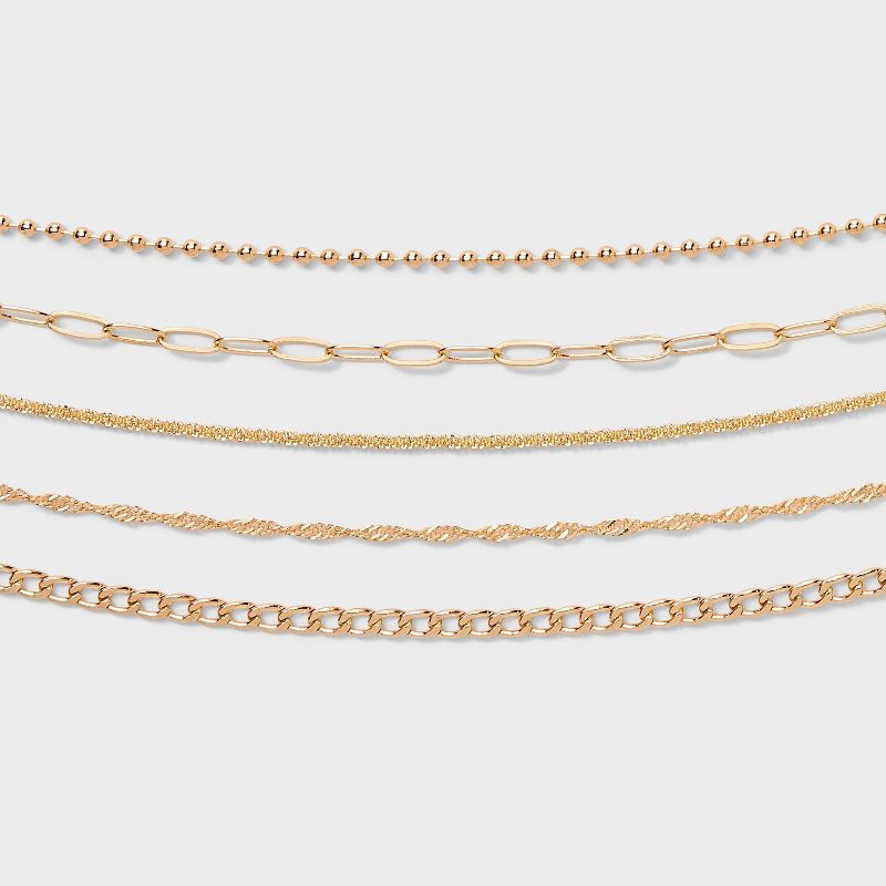 Chain Choker Necklace Set 5pc - Wild Fable™ Gold: Lobster Claw Clasp, Recycled Zinc, 12" Length
