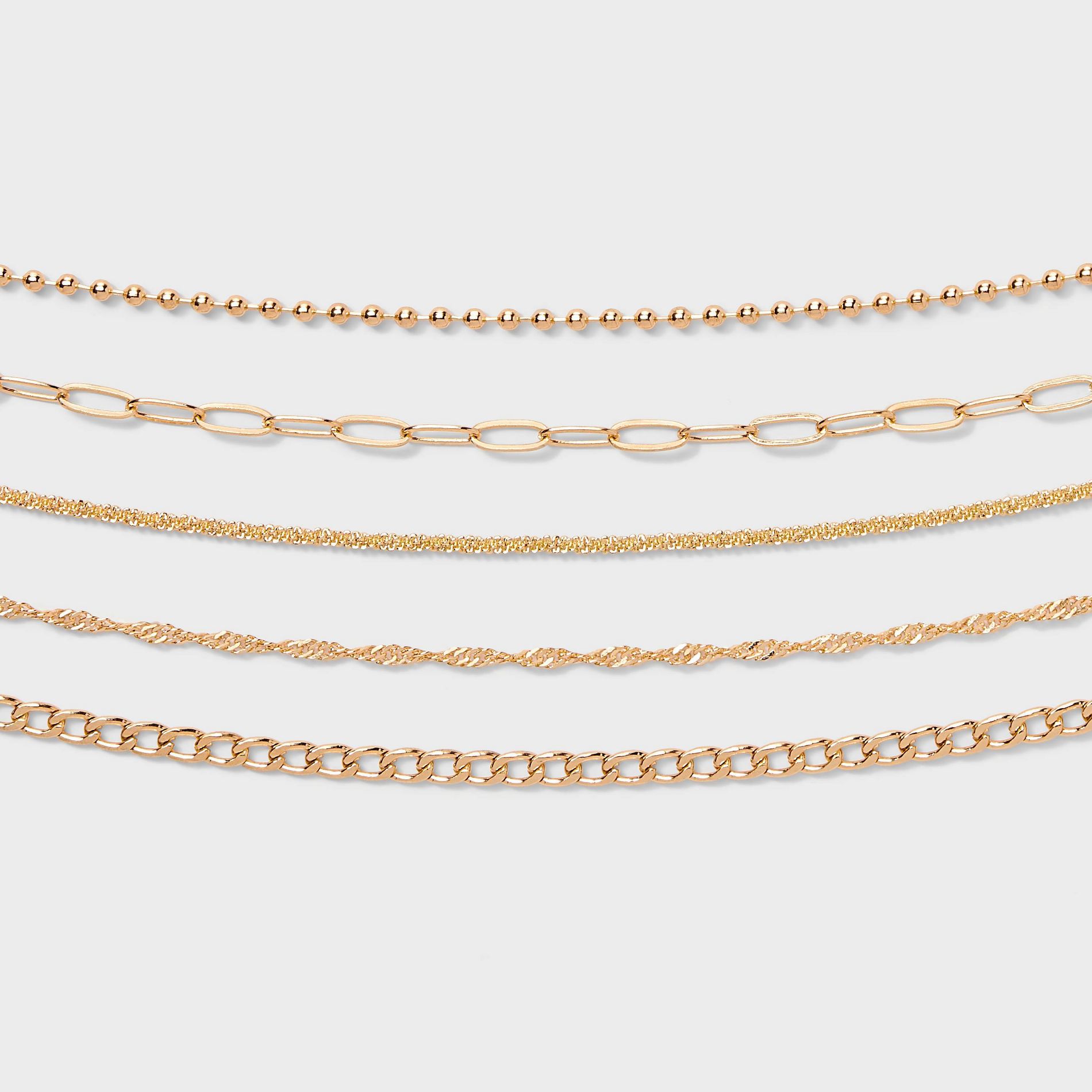 Chain Choker Necklace Set 5pc - Wild Fable™ Gold: Lobster Claw Clasp, Recycled Zinc, 12" Length