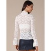 INSPIRE CHIC Women's Floral Lace Mesh Mock Neck Long Bell Sleeve Casual Dressy Blouse - 4 of 4