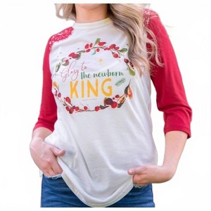 Women's Hail To The King Baseball Jersey With Lace Accent Christmas Shirts Small - Southern Grace - 1 of 3