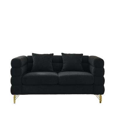 VYNXARIA 60Inch Oversized 2 Seater Sectional Sofa,Comfort Fabric Sectional Sofa-Deep Seating Sectional with 2 Pillows for Living Room, Bedroom (Black)