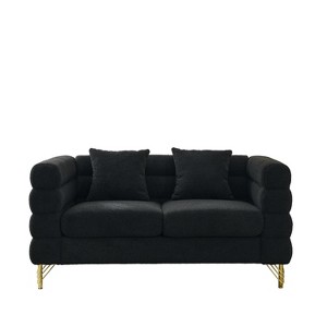 VYNXARIA 60Inch Oversized 2 Seater Sectional Sofa,Comfort Fabric Sectional Sofa-Deep Seating Sectional with 2 Pillows for Living Room, Bedroom (Black) - 1 of 4