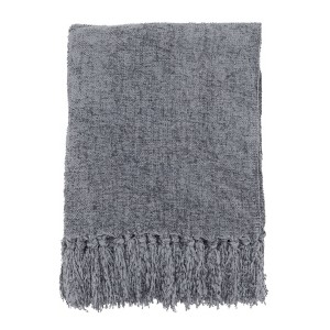 50"x60" Chenille Throw Blanket with Fringed Edges Gray - Saro Lifestyle - 1 of 4