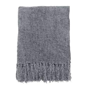 50"x60" Chenille Throw Blanket with Fringed Edges Gray - Saro Lifestyle