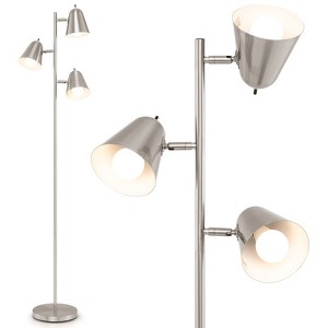 Tangkula 64" Mid Century Modern Floor Lamp 3 Light Tree, Standing Tall Pole Lamp w/ 3 LED Bulbs & Adjustable Heads (Nickel) - 1 of 4