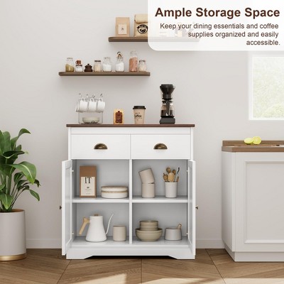 White 2-Drawer Wooden Buffet Cabinet with Dark Brown Top