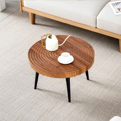 CENGHU Natural Wood Grain Texture Round Coffee Table-Diameter 23.6" , Natural Wood Grain Texture End Table, Side Table for Living Room, Bedroom