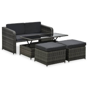 vidaXL Patio Lounge Set- 4 Piece, Powder-Coated Steel Frame, Poly Rattan, Anthracite Color, with Lift-up Coffee Table, Comfortable Cushions - 1 of 4