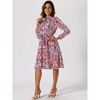 INSPIRE CHIC Women's Tie Neck Chiffon Long Sleeves Vintage Belted Floral Dress - 3 of 4