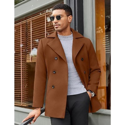 Мужские куртки COOFANDY Men's Double Breasted Pea Coat Winter Overcoat Short Trench Coat Notched Collar Black XL — фото 4