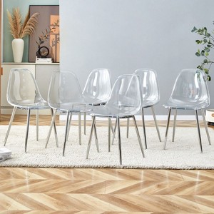 Set of 6 Dining Chairs Kitchen Home Armless Side Chair Silver Metal Legs - Silver - 1 of 4