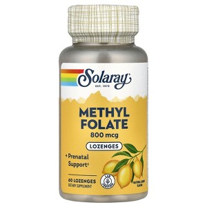 SOLARAY Methyl Folate 800 mcg - 470 mcg Folic Acid - 5-MTHF Prenatal Vitamins - Natural Lemon Flavor - Natural Sweeteners - Lab Verified - 60-Day - 1 of 4