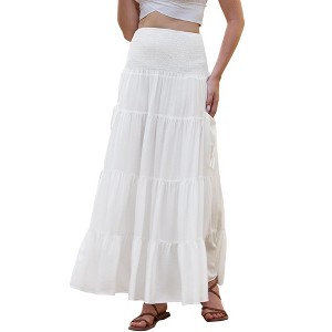 INSPIRE CHIC Women's Summer 2026 Elastic High Waist Swing A Line Maxi Skirts - 1 of 4