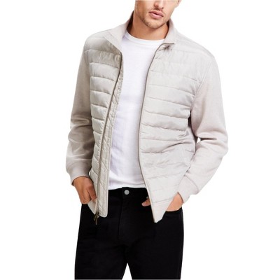 Alfani Mens Mixed Media Quilted Bomber Jacket